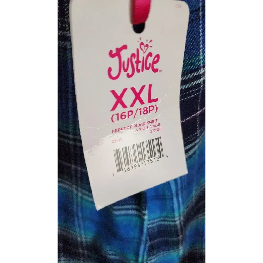 JUSTICE GIRLS Plaid Long Sleeve Button Front Shirt XXL Plus 16P/18P NWT